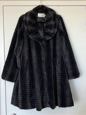Betas Choice Gray Faux Fur Swing Coat with Shawl Collar